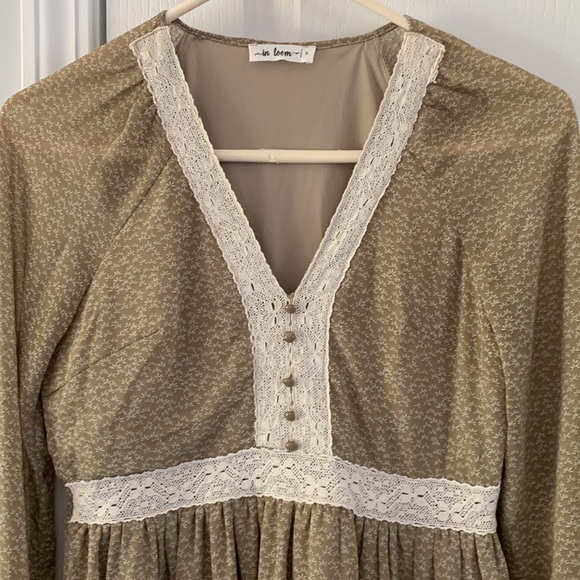 In Loom Floral Border Print Midi Dress‎ Size S cream tan boho cottage core - Picture 7 of 13